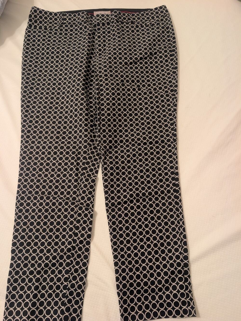 BANANA REPUBLIC Women's sz14 Black w/White Geometric Sloan Pants Stretch Career